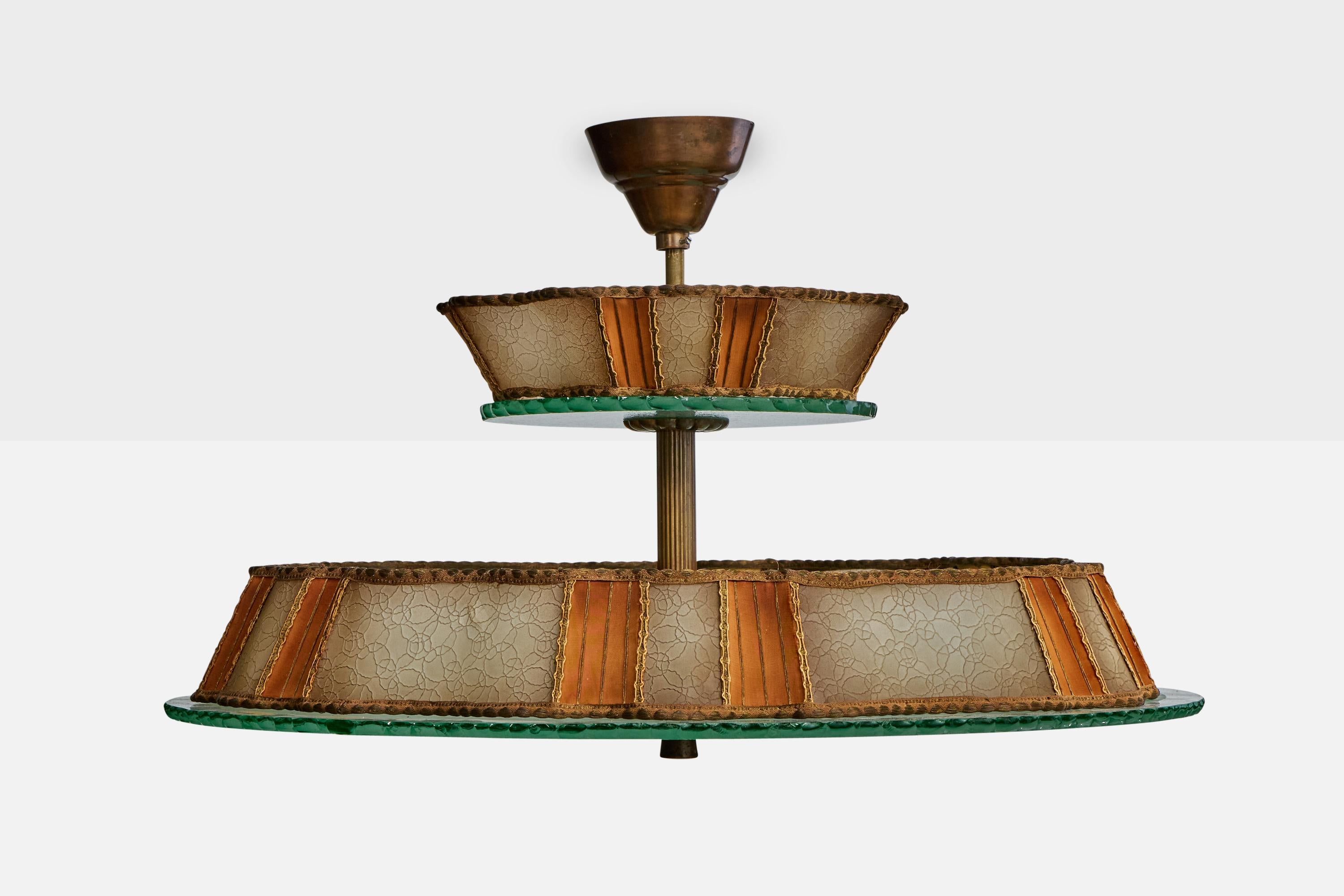 Scandinave moderne Designer suédois, suspension, laiton, verre, parchemin, Suède, années 1930 en vente