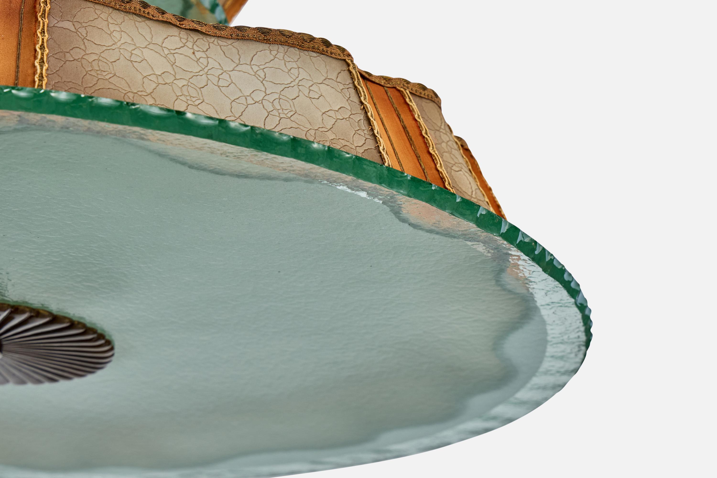 Milieu du XXe siècle Designer suédois, suspension, laiton, verre, parchemin, Suède, années 1930 en vente