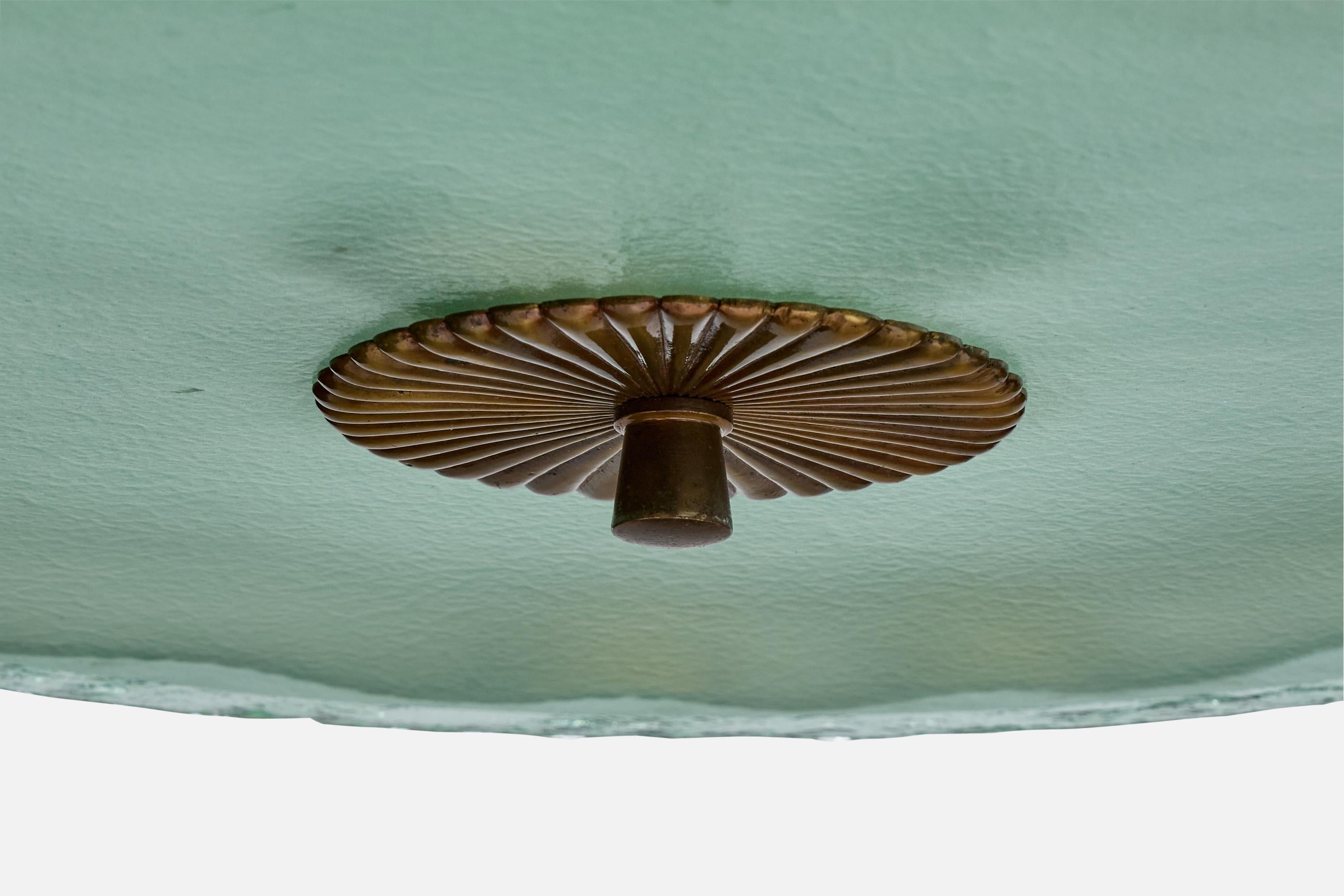 Designer suédois, suspension, laiton, verre, parchemin, Suède, années 1930 en vente 2