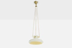 Swedish Designer, Pendant Light, Brass, Glass, Plastic, Sweden, 1970s