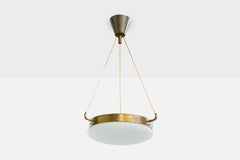 Swedish Designer, Pendant Light, Brass, Glass, Sweden, 1920s