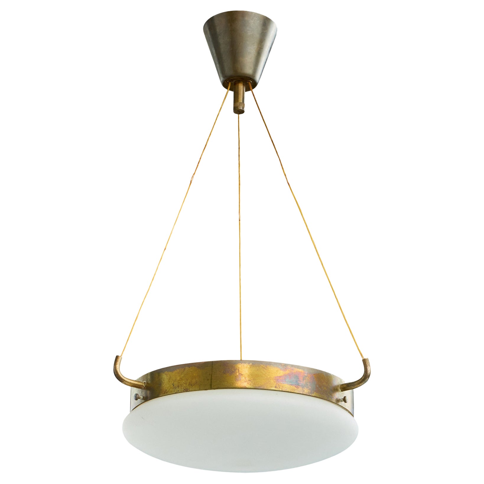 Swedish Designer, Pendant Light, Brass, Glass, Sweden, 1920s