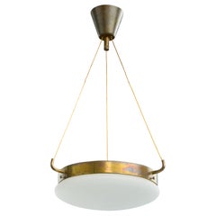 Swedish Designer, Pendant Light, Brass, Glass, Sweden, 1920s