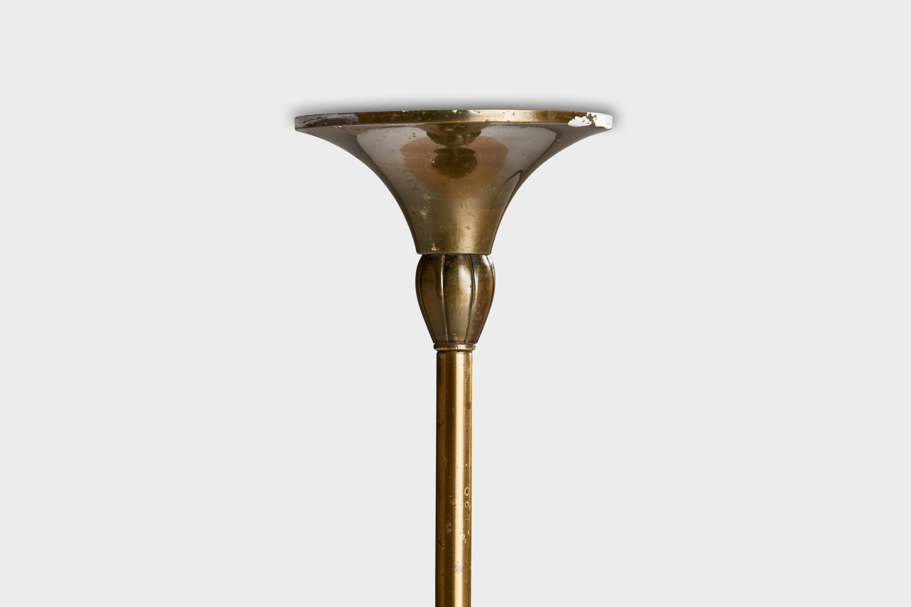 Swedish Designer, Pendant Light, Brass, Glass, Sweden, 1930s 5