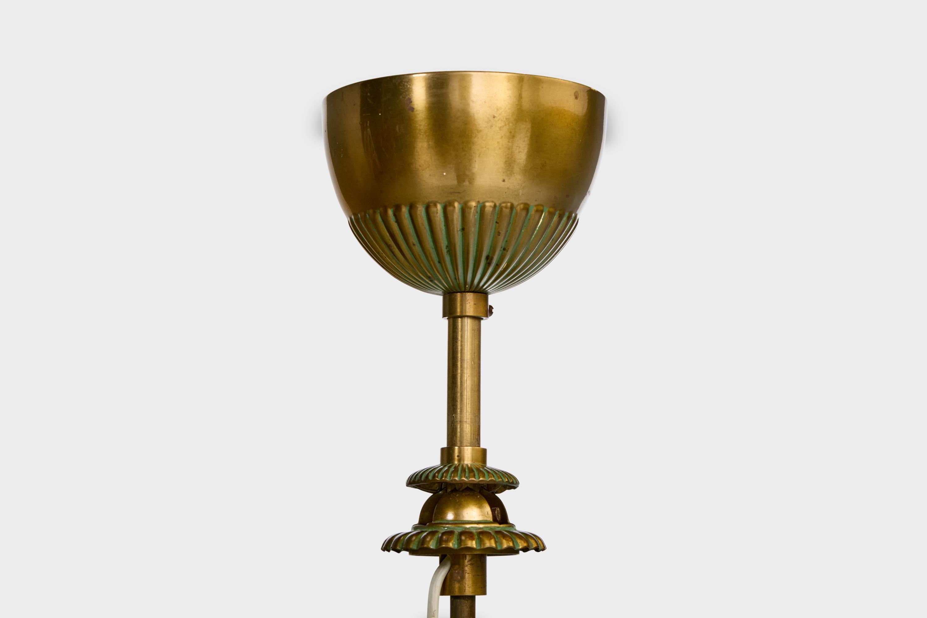 Designer svedese, lampada a sospensione, ottone, vetro, Svezia, anni '1930 in vendita 3