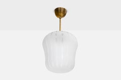 Swedish Designer, Pendant Light, Brass, Glass, Sweden, 1930s