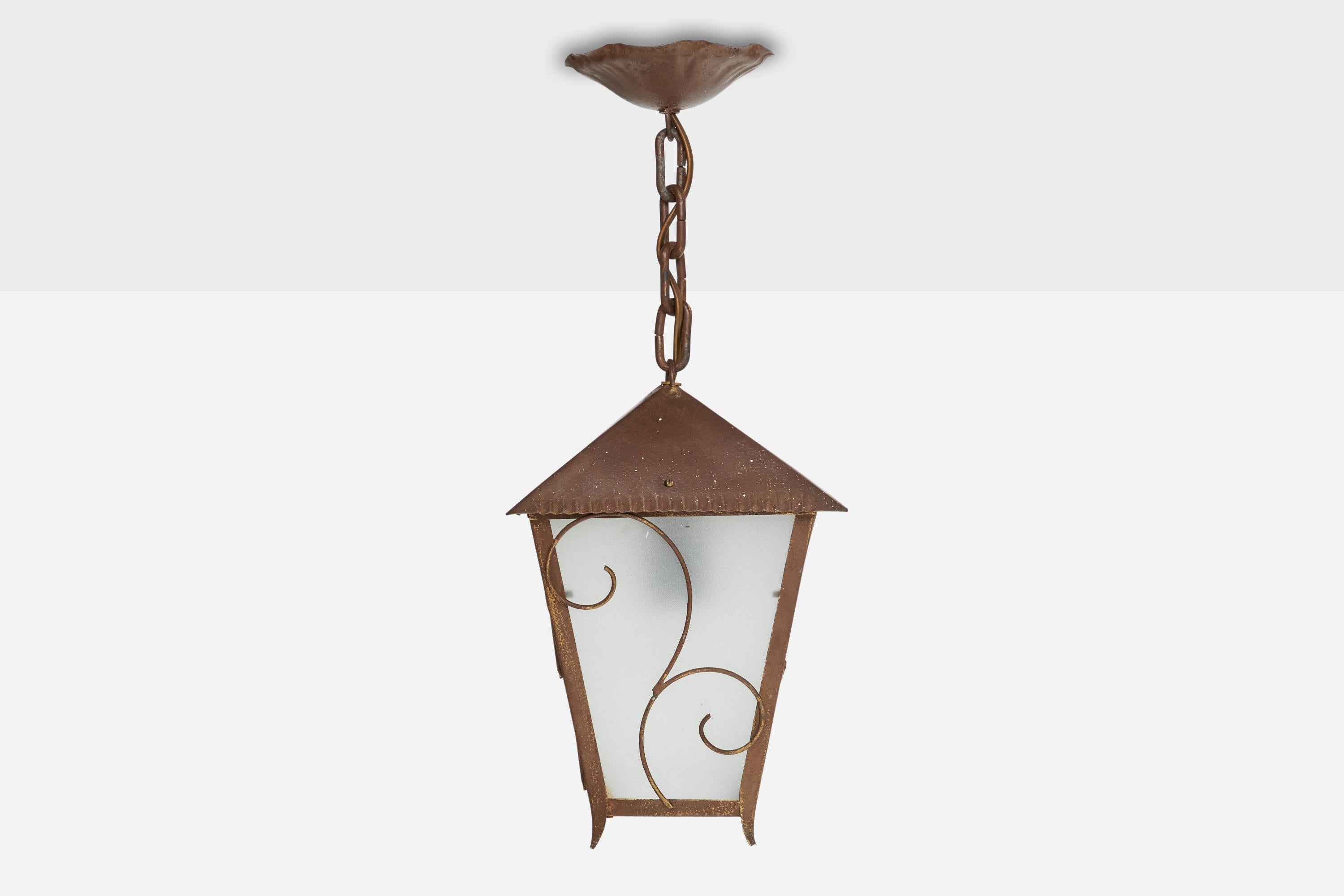 Svedese Designer svedese, lampada a sospensione, ottone, vetro, Svezia, anni '1930 in vendita