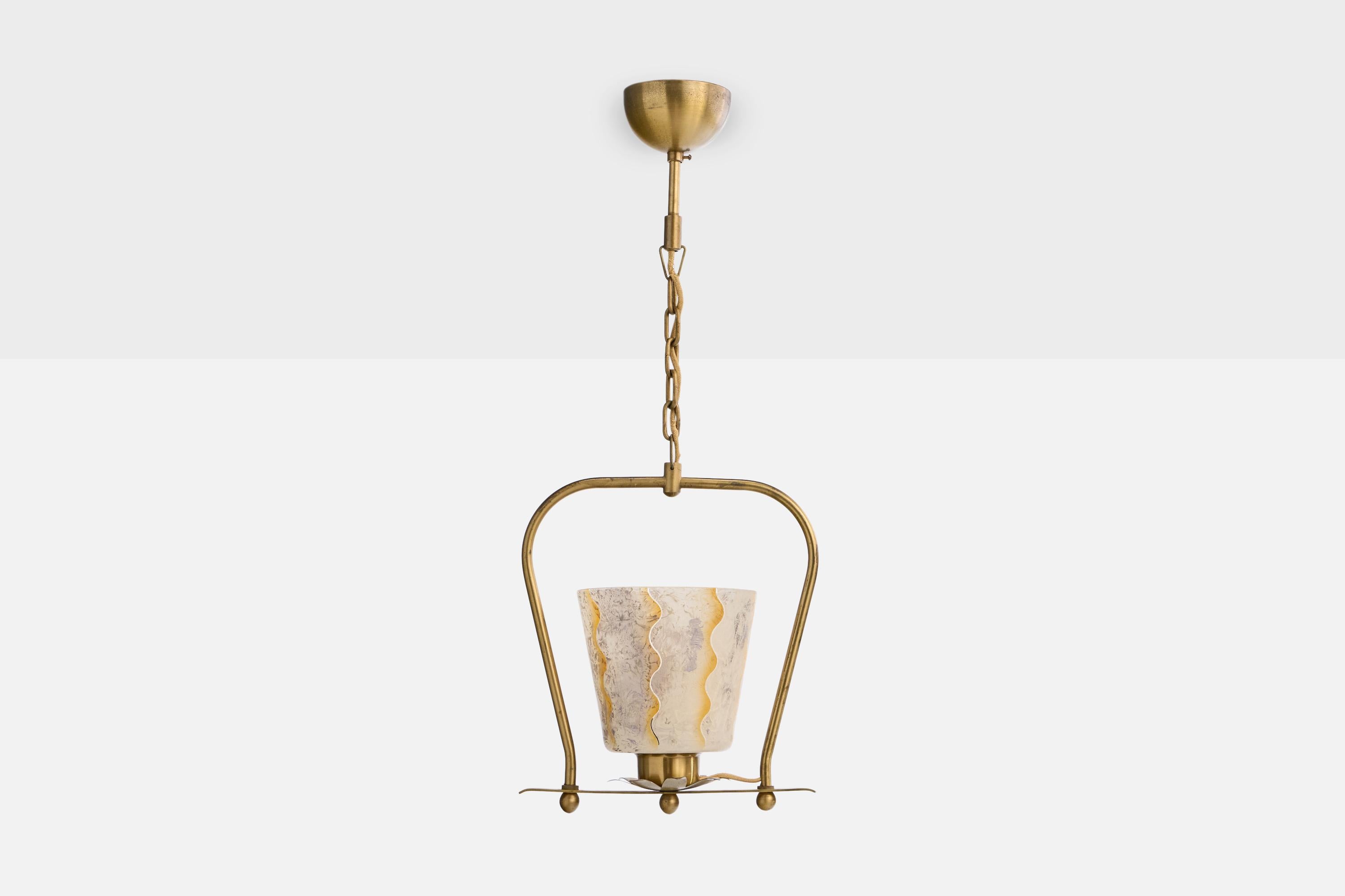 Scandinavo moderno Designer svedese, lampada a sospensione, ottone, vetro, Svezia, anni '1930 in vendita