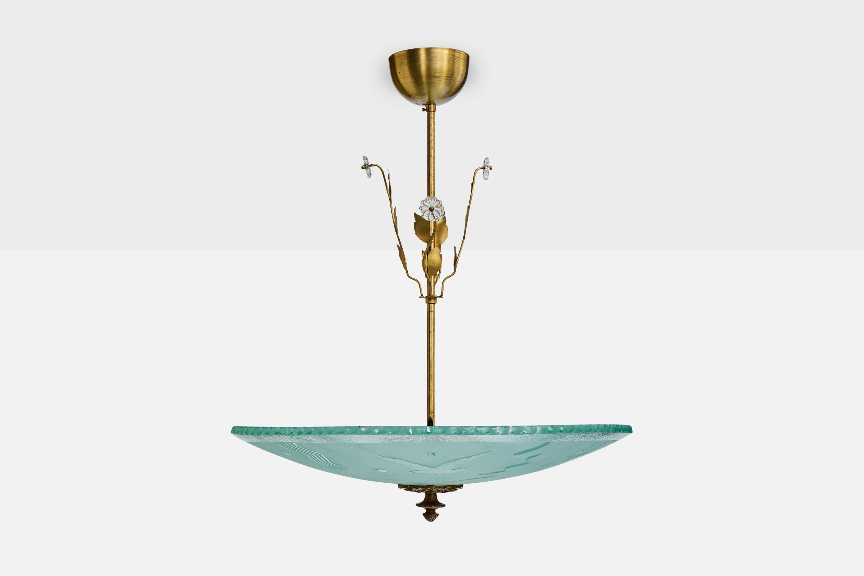 Mid-Century moderno Designer svedese, lampada a sospensione, ottone, vetro, Svezia, anni '1930 in vendita