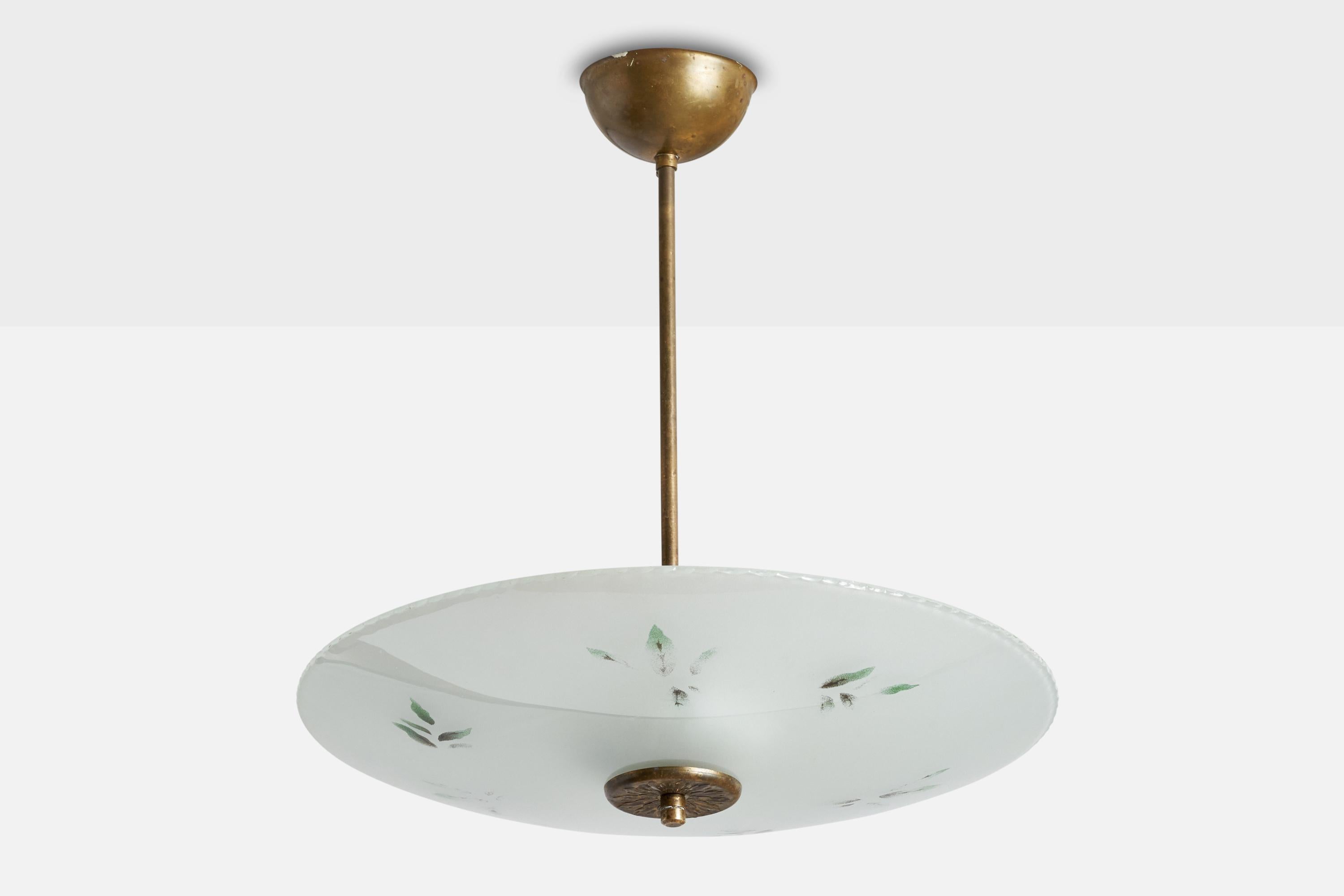 Swedish Designer, Pendant Light, Brass, Glass, Sweden, 1930s In Good Condition For Sale In High Point, NC