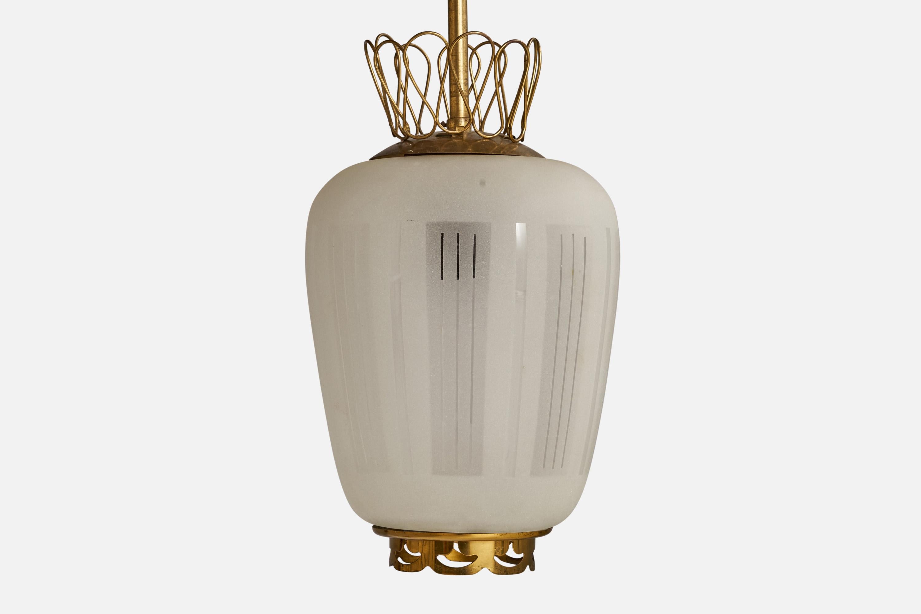 Swedish Designer, Pendant Light, Brass, Glass, Sweden, 1930s In Good Condition In High Point, NC