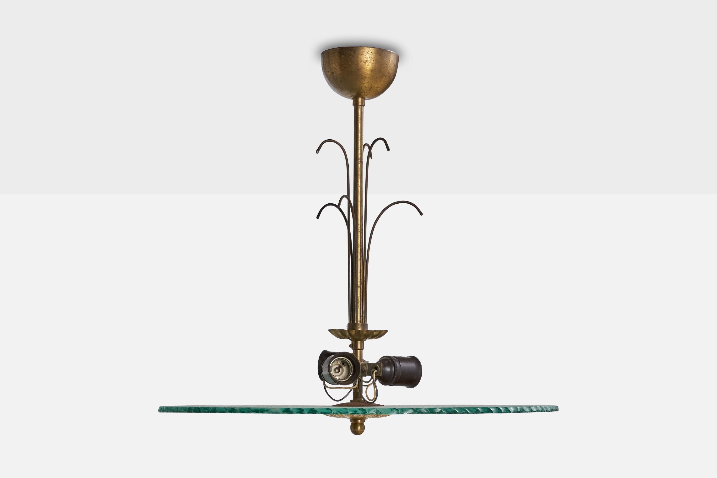 Suédois Design suédois, lampe à suspension, laiton, verre, Suède, années 1930 en vente