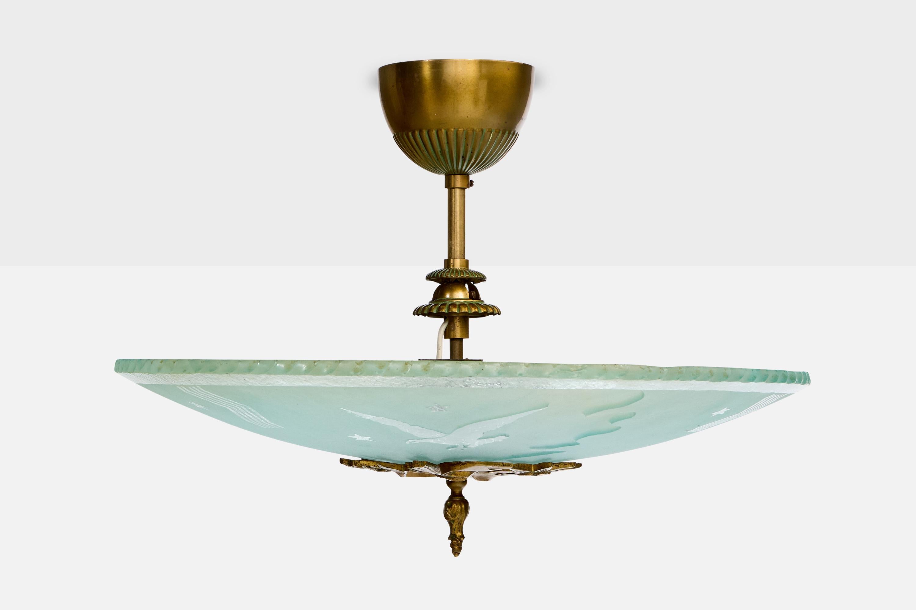 Svedese Designer svedese, lampada a sospensione, ottone, vetro, Svezia, anni '1930 in vendita