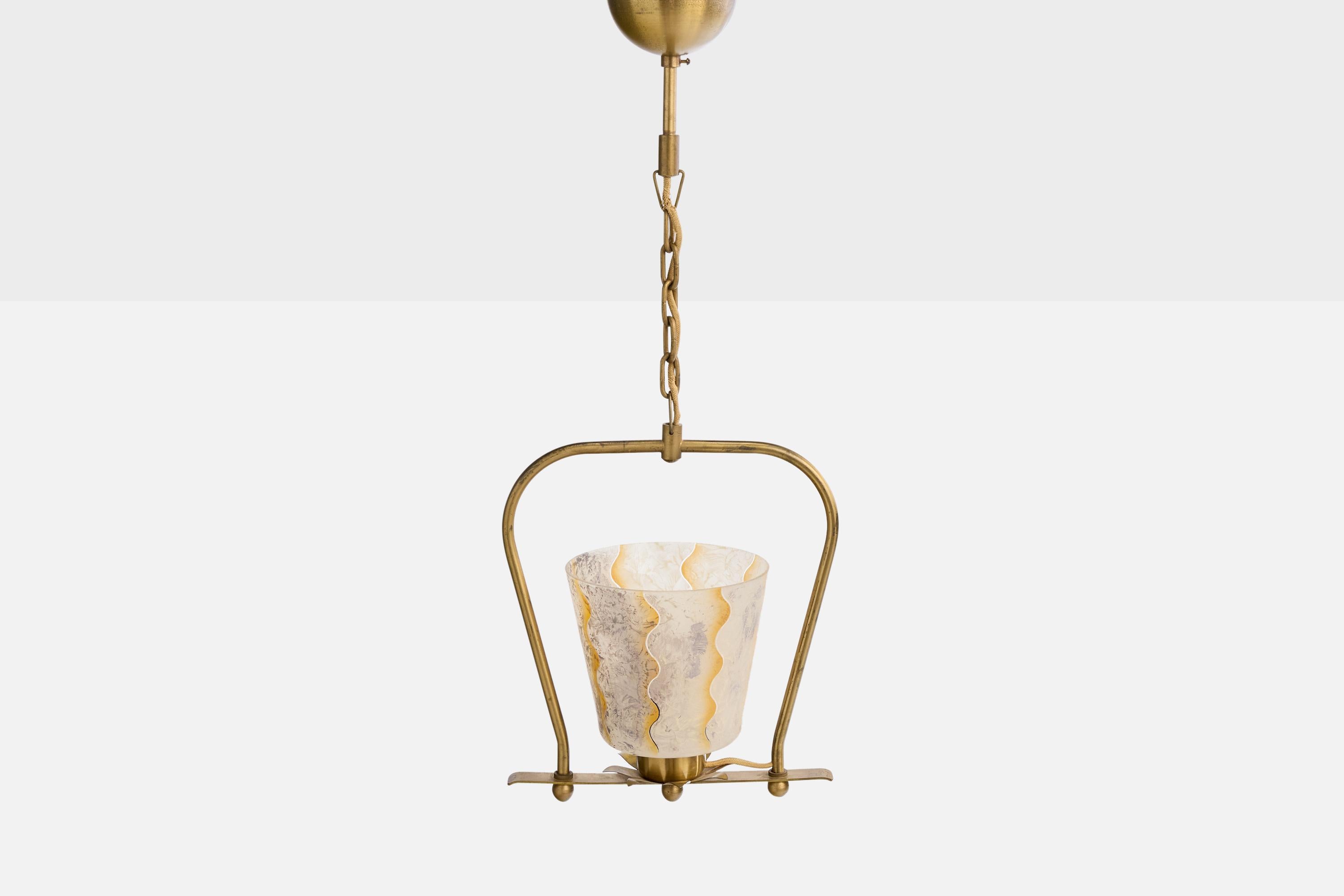 Svedese Designer svedese, lampada a sospensione, ottone, vetro, Svezia, anni '1930 in vendita
