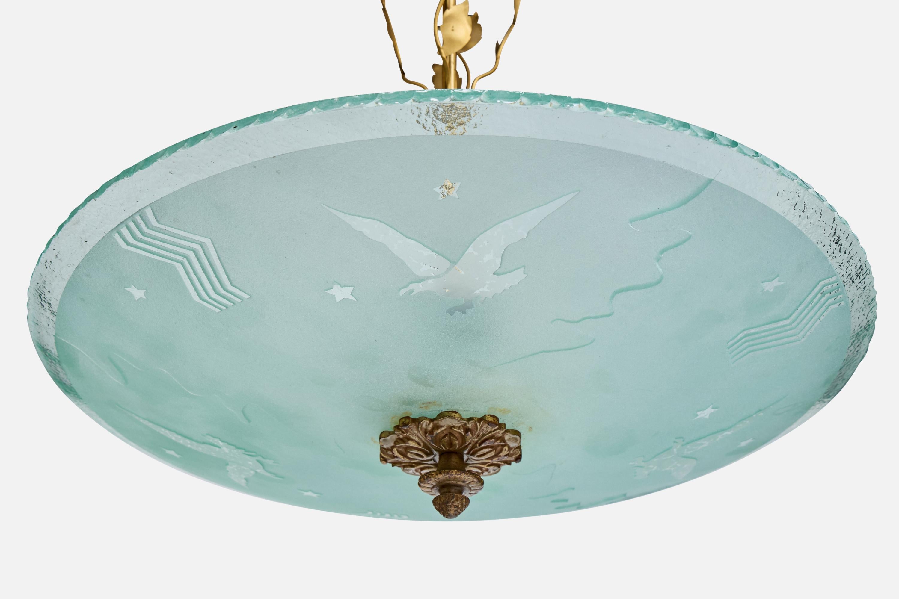 Svedese Designer svedese, lampada a sospensione, ottone, vetro, Svezia, anni '1930 in vendita