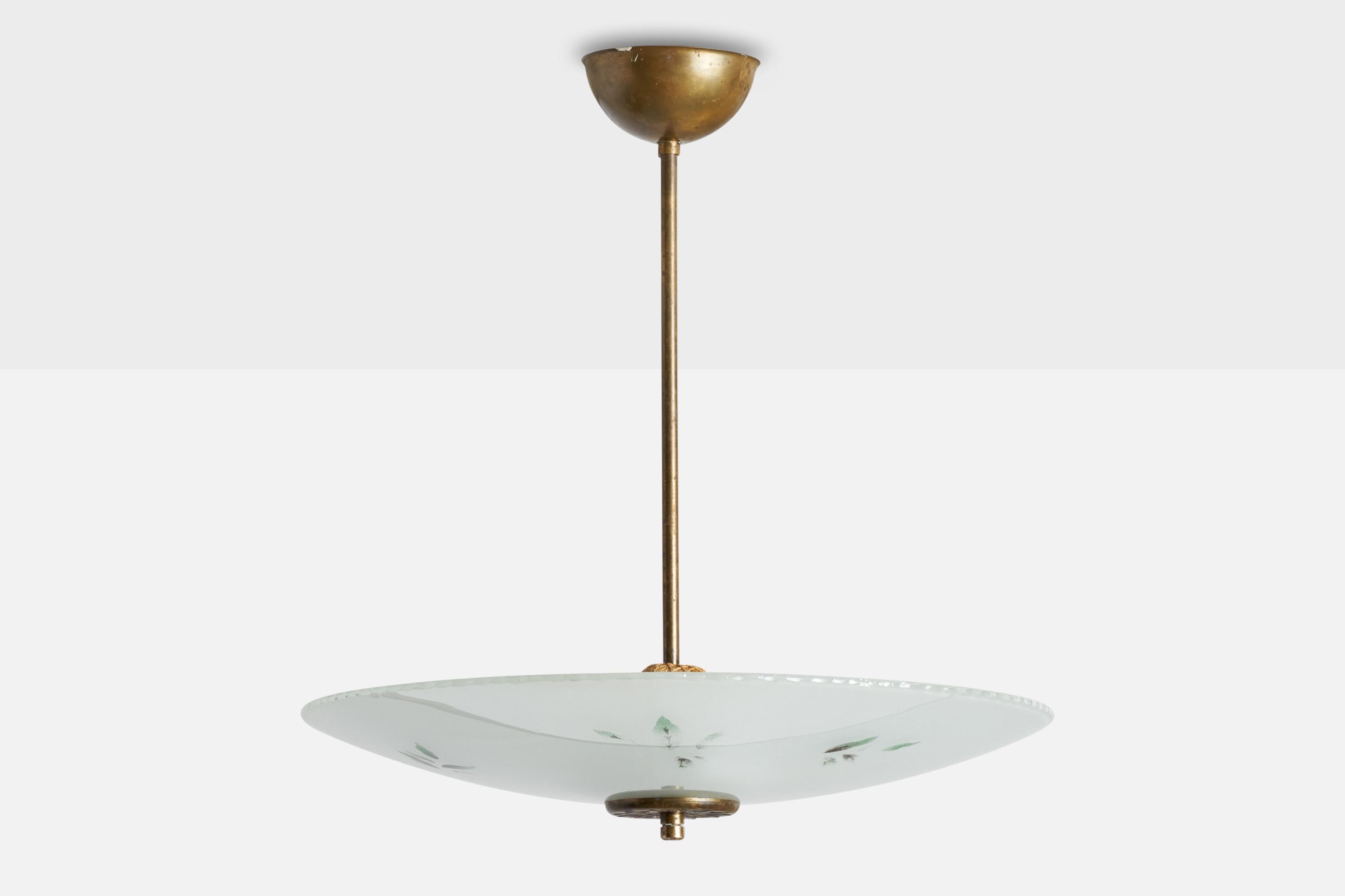 Design suédois, lampe à suspension, laiton, verre, Suède, années 1930 Bon état - En vente à High Point, NC