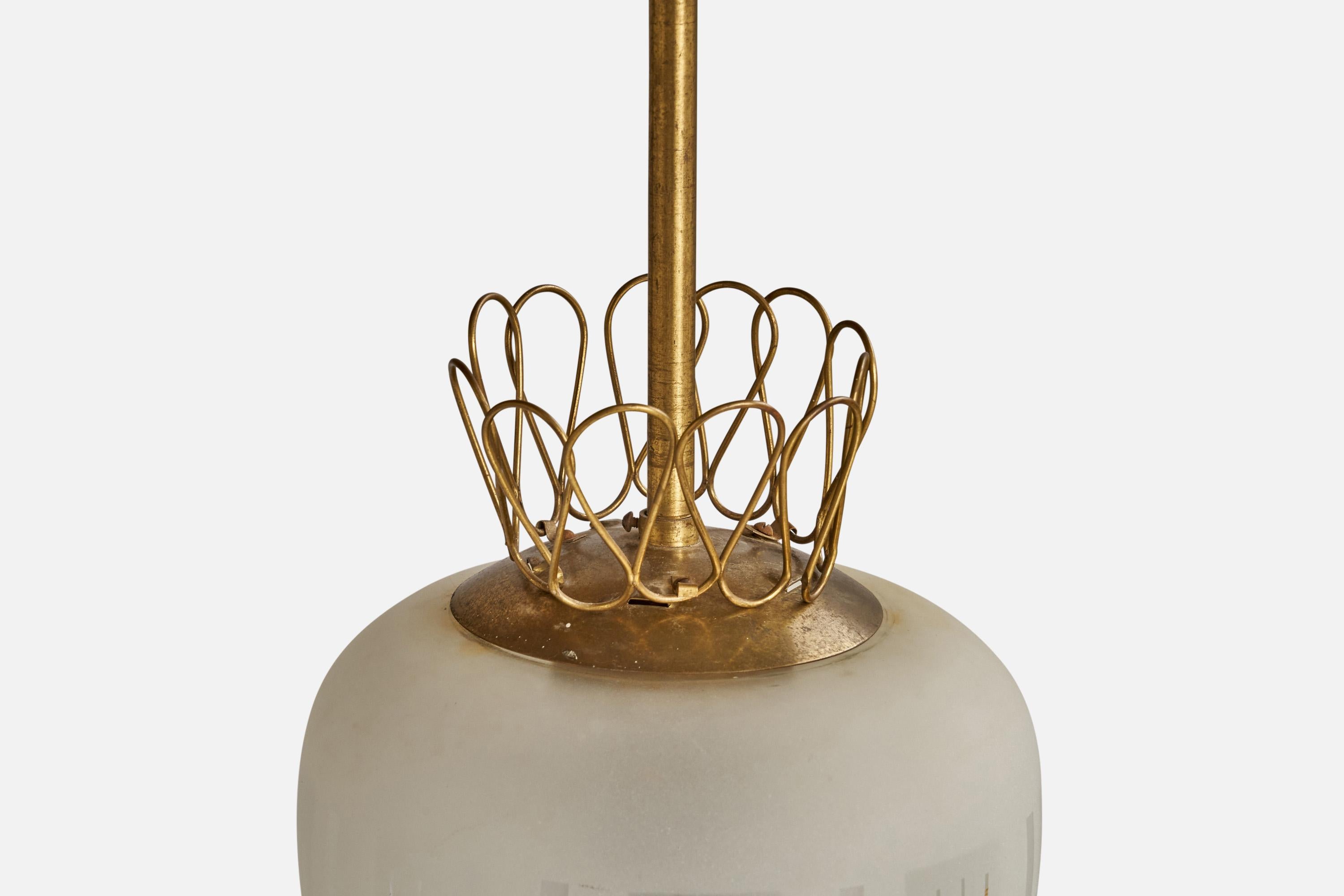 Mid-20th Century Swedish Designer, Pendant Light, Brass, Glass, Sweden, 1930s