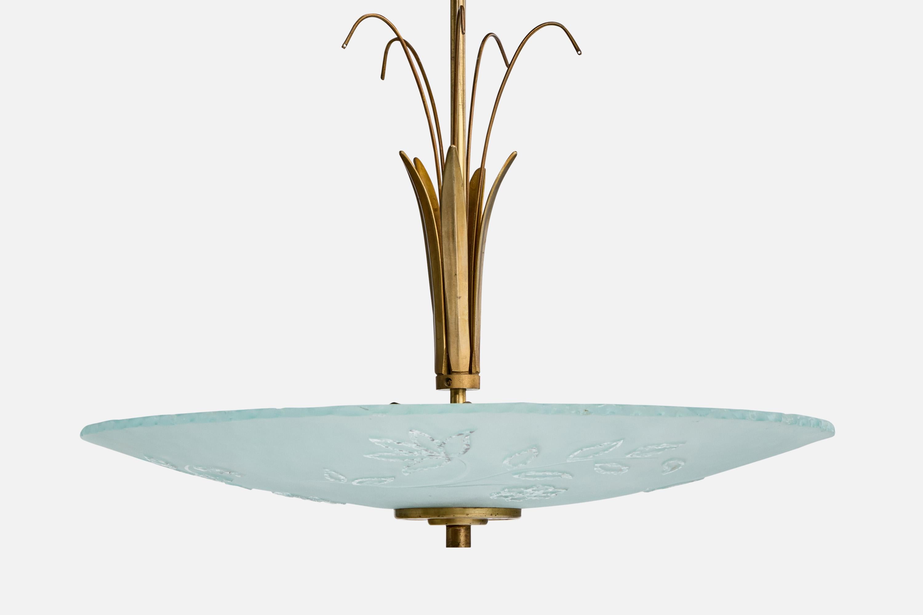 Design suédois, lampe à suspension, laiton, verre, Suède, années 1930 Bon état - En vente à High Point, NC