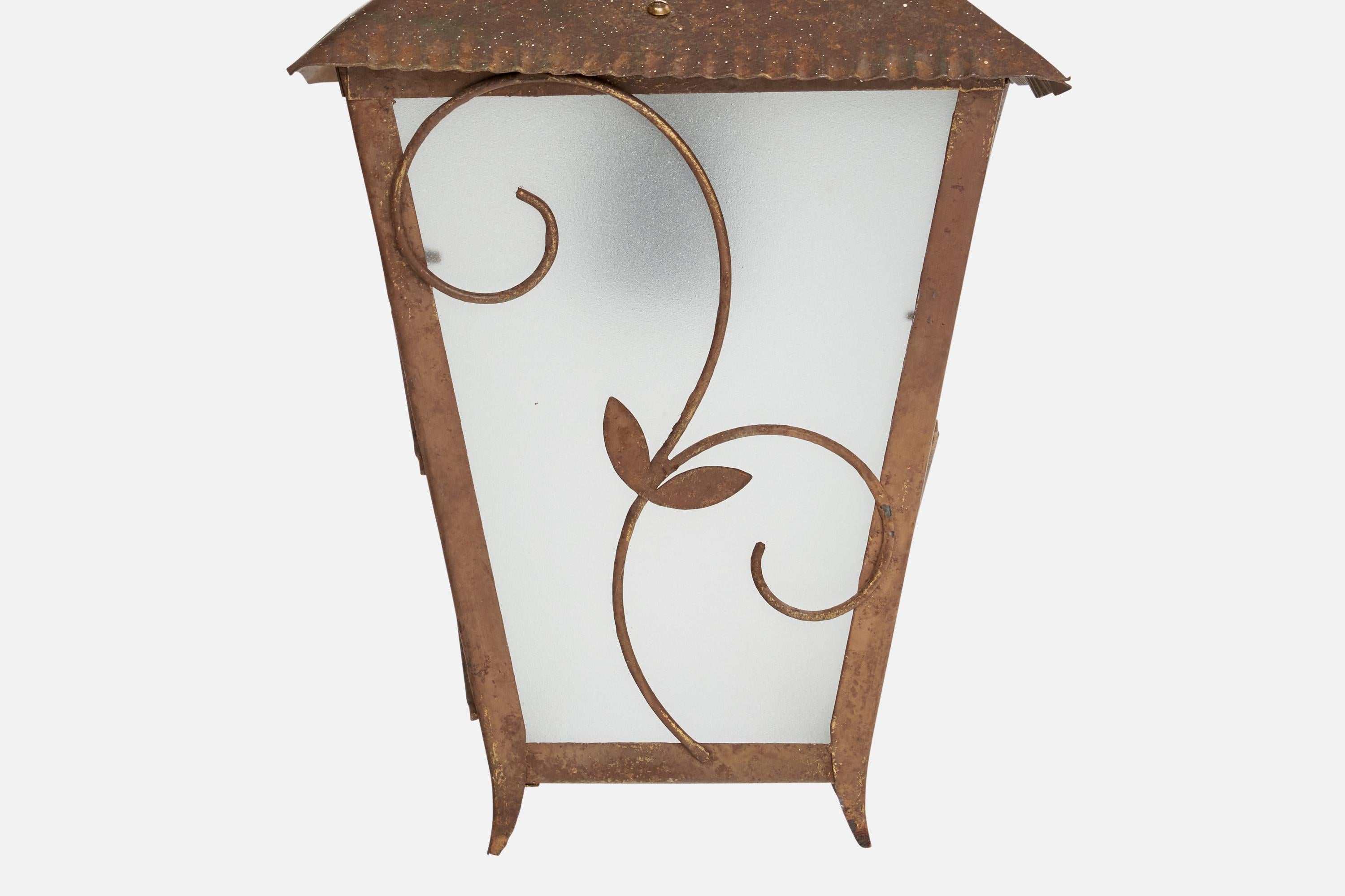 Ottone Designer svedese, lampada a sospensione, ottone, vetro, Svezia, anni '1930 in vendita