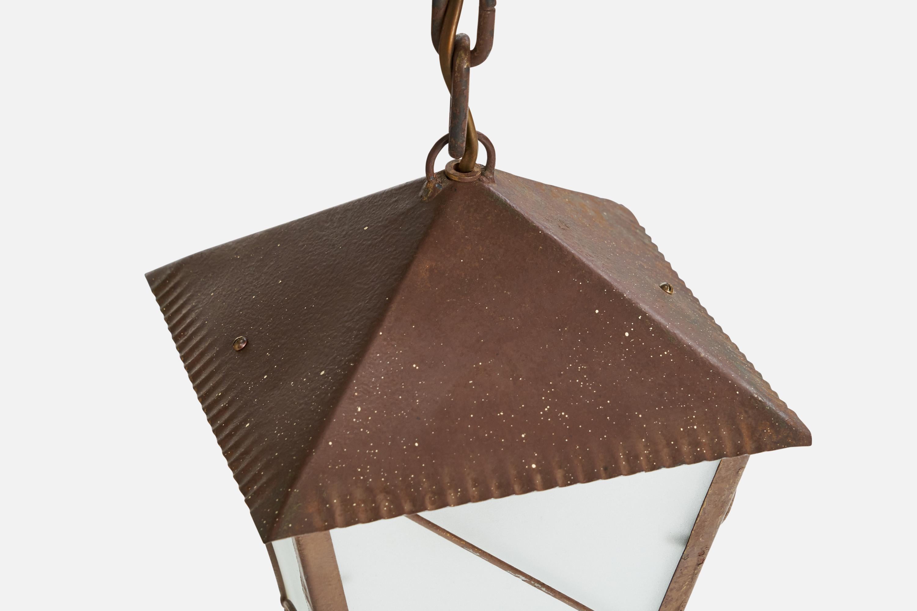 Designer svedese, lampada a sospensione, ottone, vetro, Svezia, anni '1930 in vendita 1