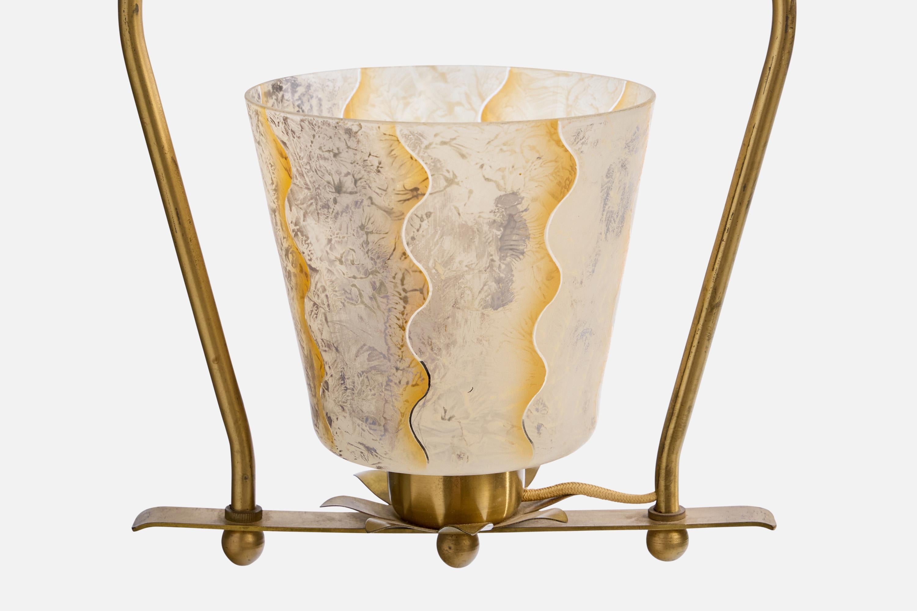 Ottone Designer svedese, lampada a sospensione, ottone, vetro, Svezia, anni '1930 in vendita