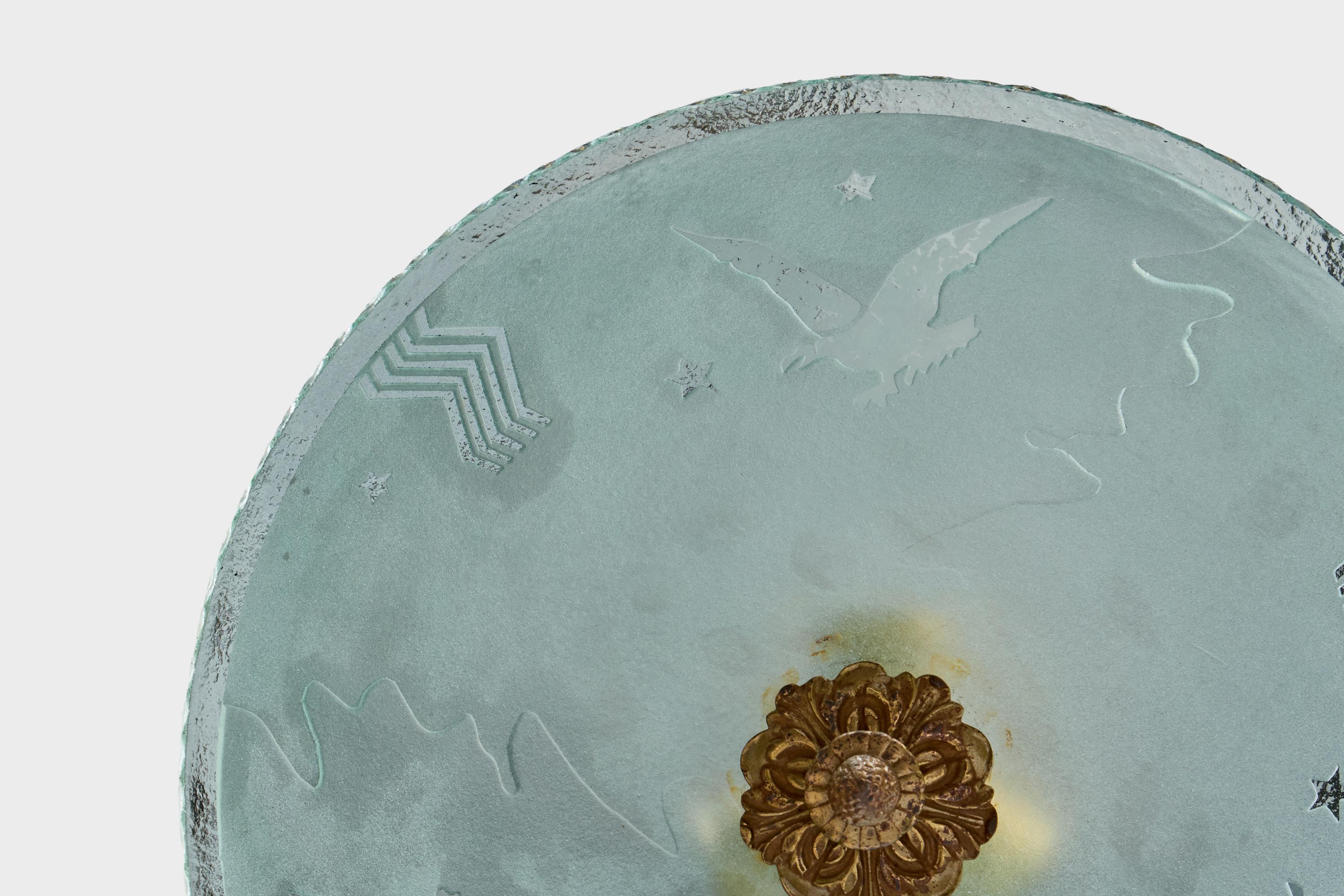 Ottone Designer svedese, lampada a sospensione, ottone, vetro, Svezia, anni '1930 in vendita