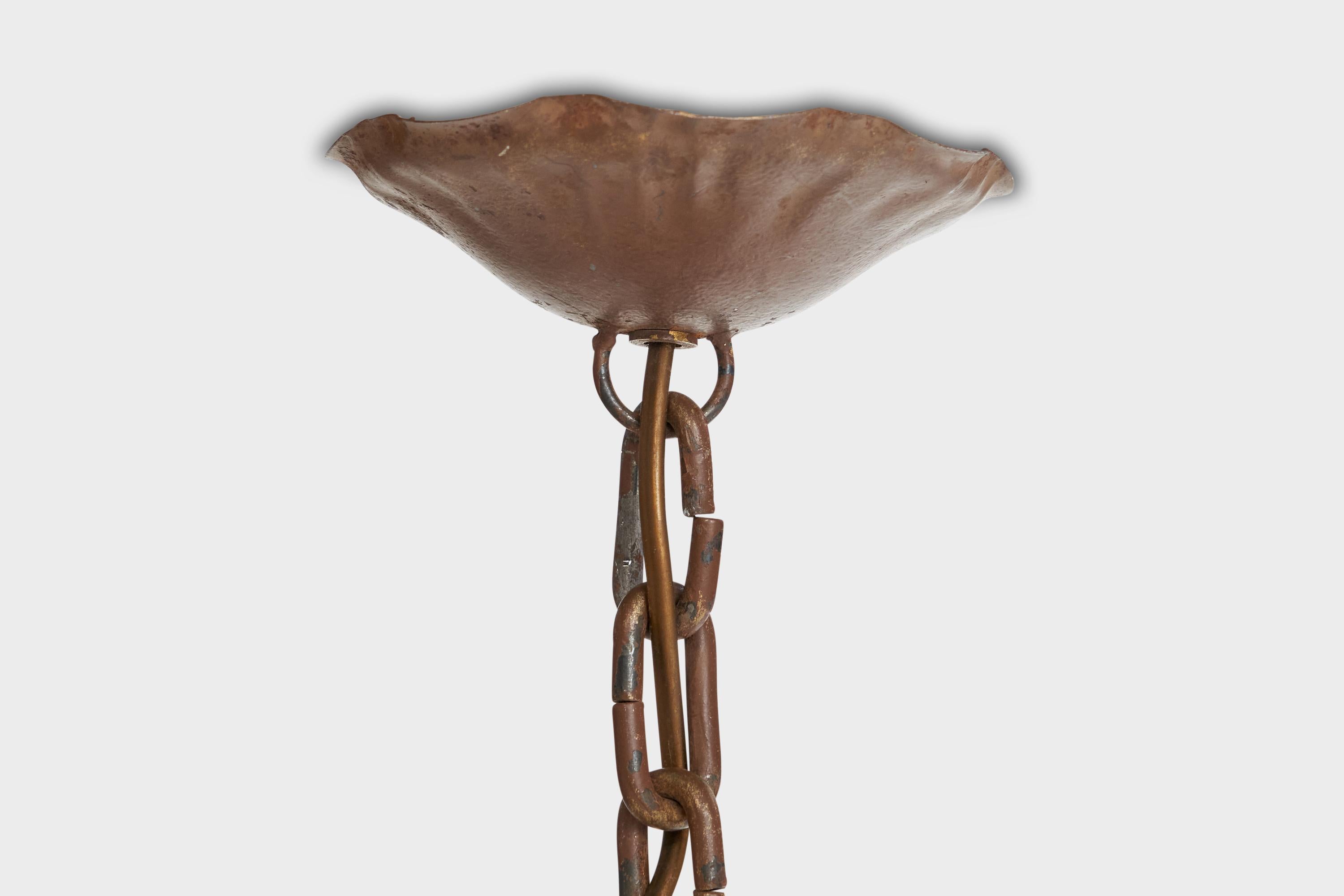 Designer svedese, lampada a sospensione, ottone, vetro, Svezia, anni '1930 in vendita 2