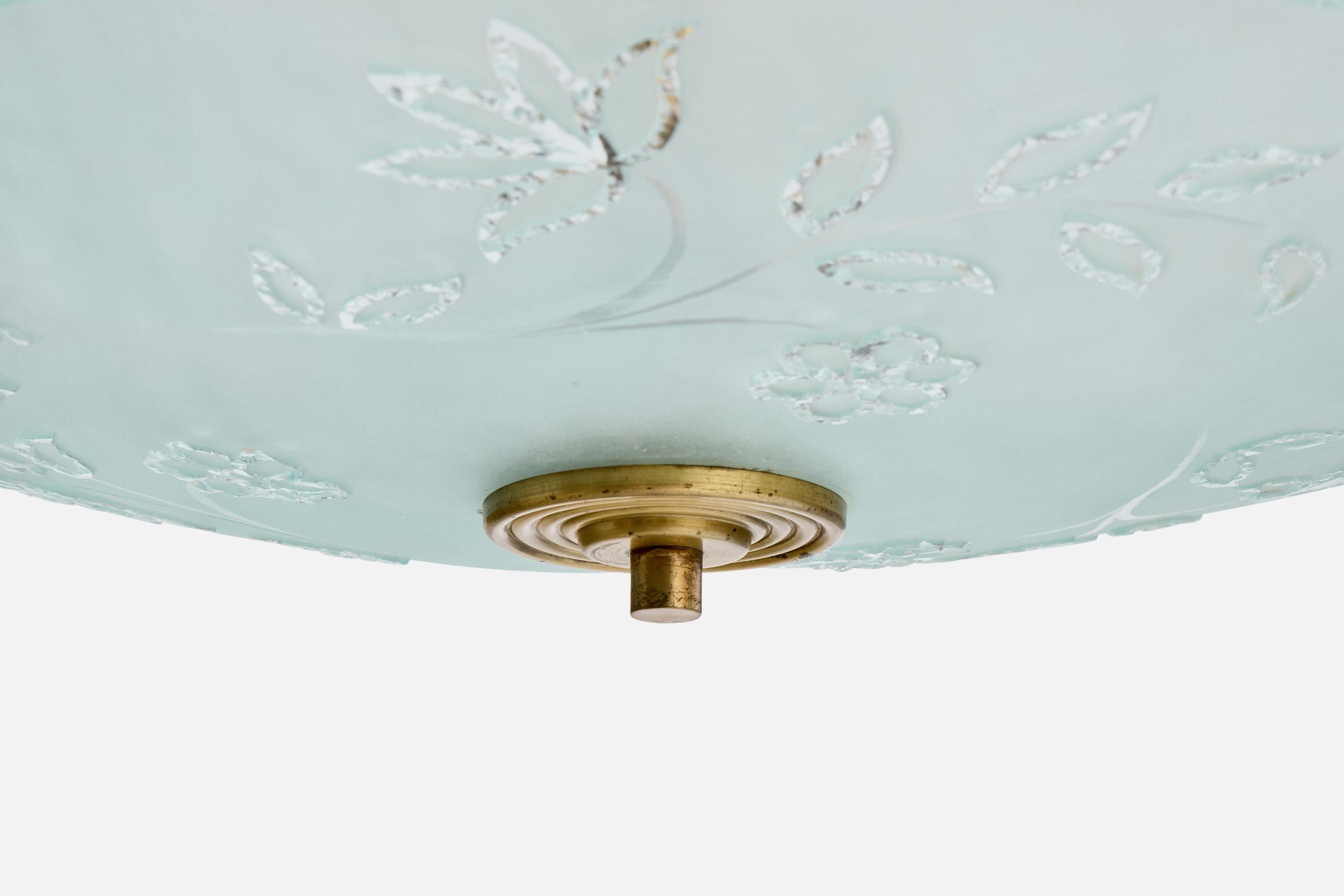 Design suédois, lampe à suspension, laiton, verre, Suède, années 1930 en vente 1