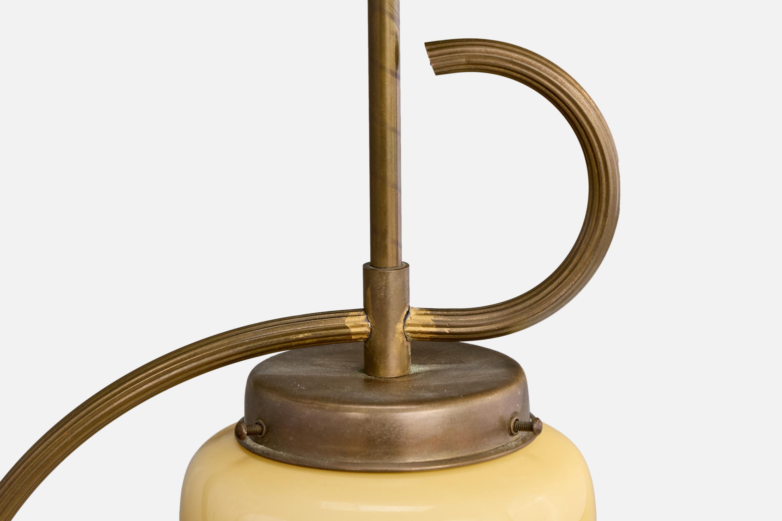 Swedish Designer, Pendant Light, Brass, Glass, Sweden, 1930s For Sale 3