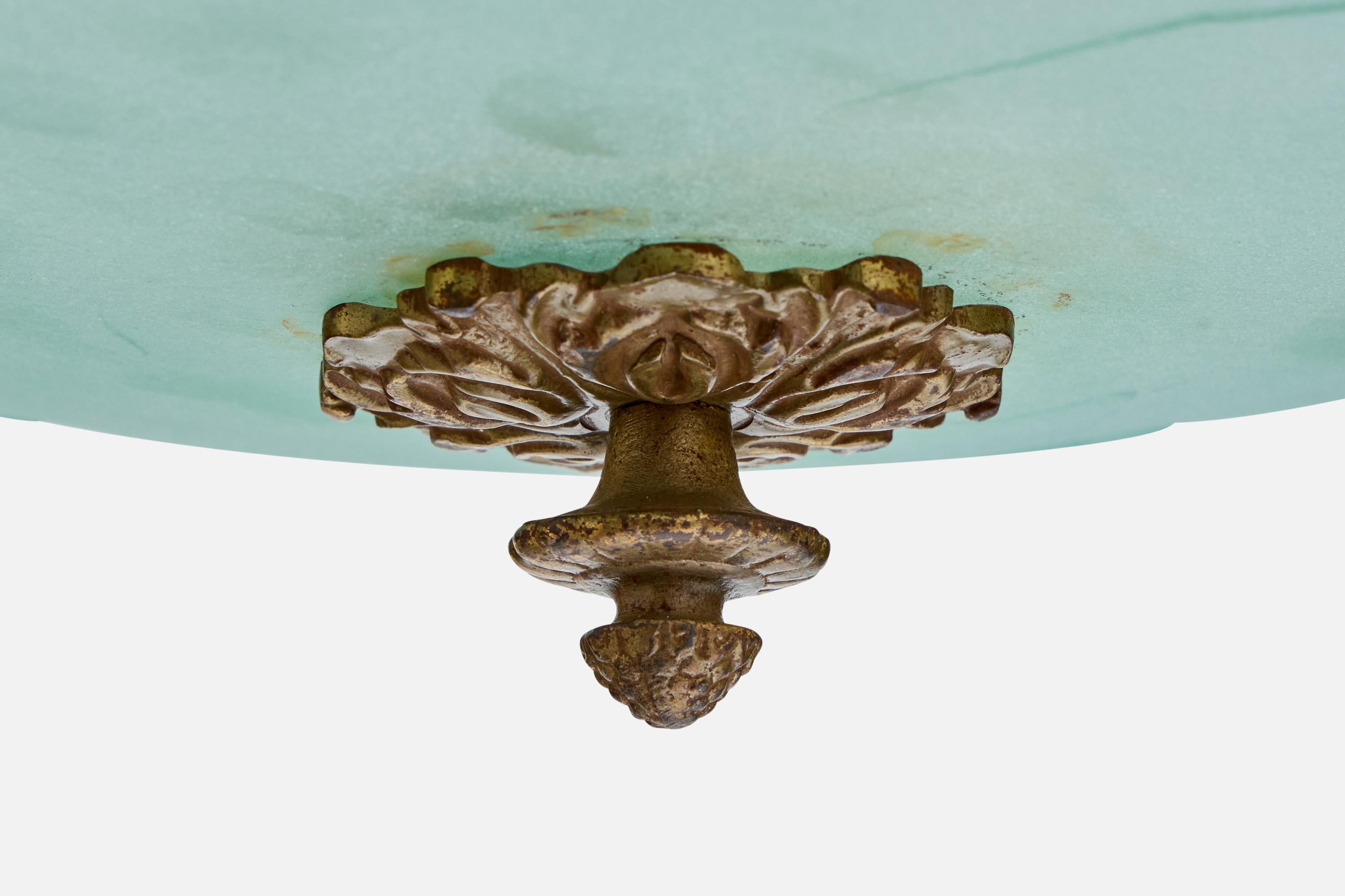 Designer svedese, lampada a sospensione, ottone, vetro, Svezia, anni '1930 in vendita 1