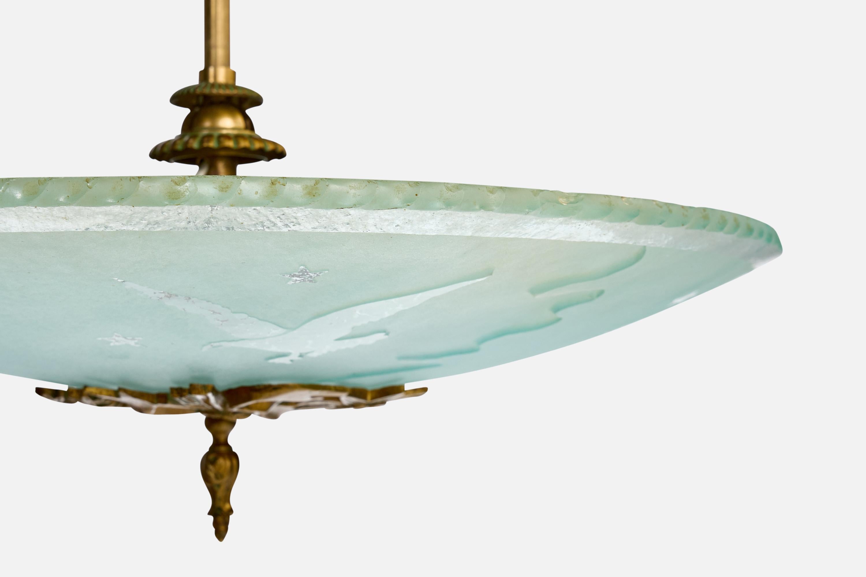 Designer svedese, lampada a sospensione, ottone, vetro, Svezia, anni '1930 in vendita 2