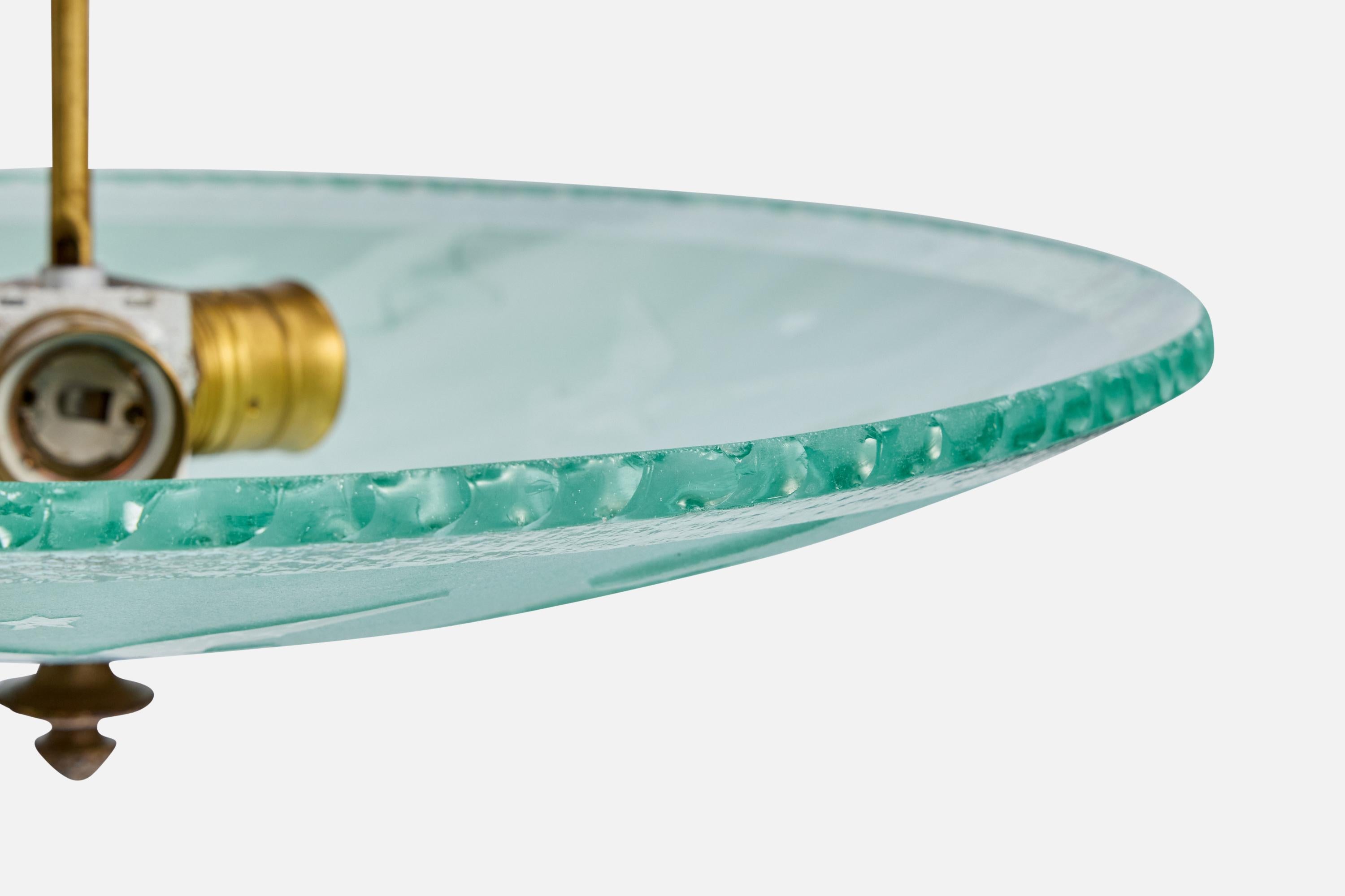 Designer svedese, lampada a sospensione, ottone, vetro, Svezia, anni '1930 in vendita 2