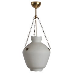 Swedish Designer, Pendant Light, Brass, Glass, Sweden, 1930s