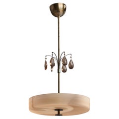 Swedish Designer, Pendant Light, Brass, Glass, Sweden, 1930s