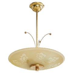 Swedish Designer, Pendant Light, Brass, Glass, Sweden, 1930s