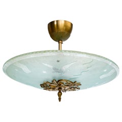 Design suédois, lampe à suspension, laiton, verre, Suède, années 1930