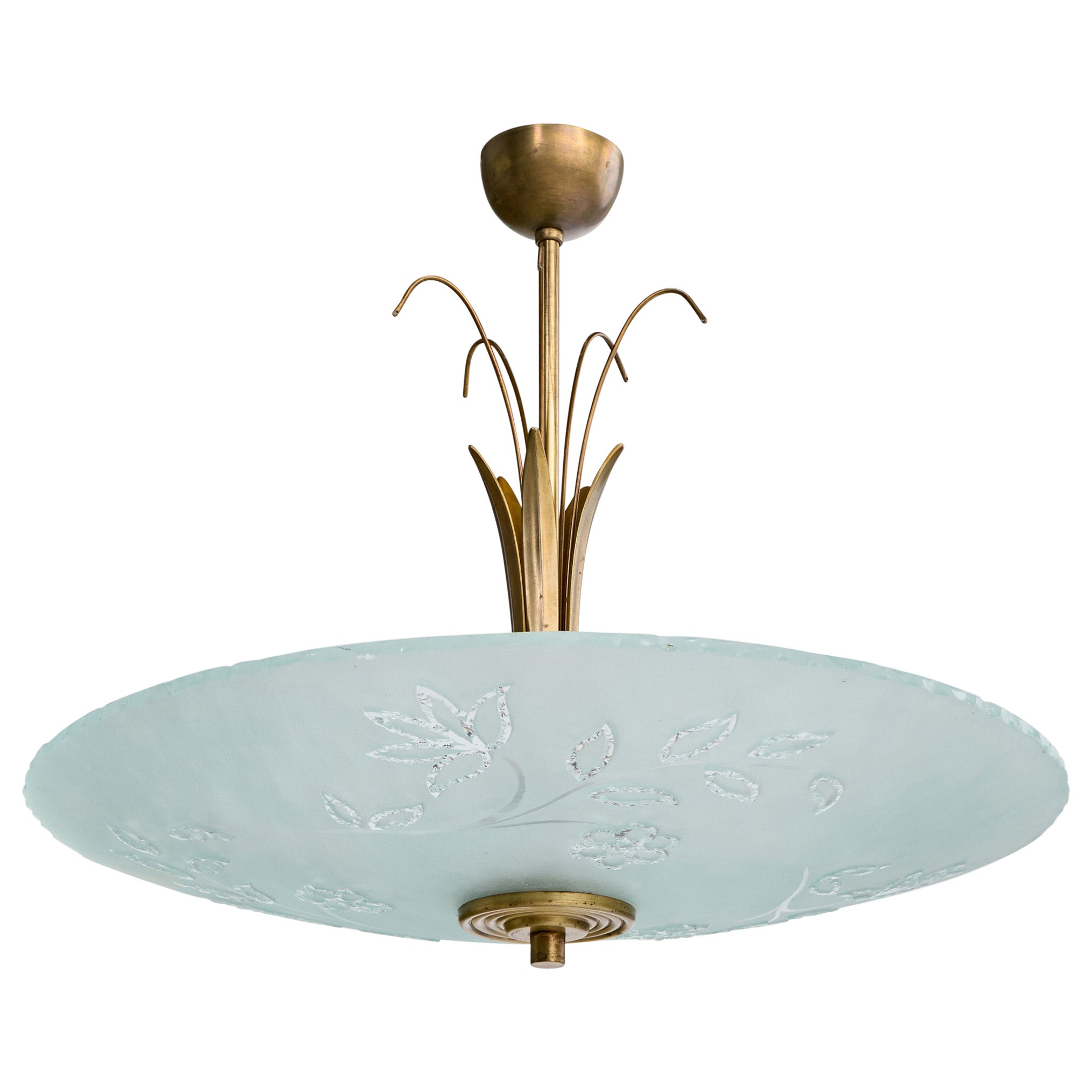 Diseñador sueco, lámpara colgante, latón, cristal, Suecia, años 1930