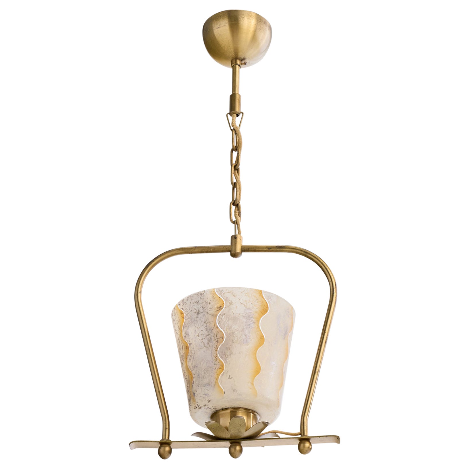 Designer svedese, lampada a sospensione, ottone, vetro, Svezia, anni '1930 in vendita