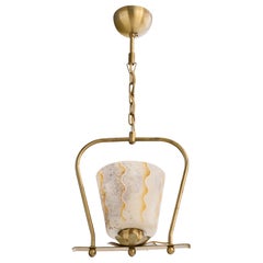 Swedish Designer, Pendant Light, Brass, Glass, Sweden, 1930s
