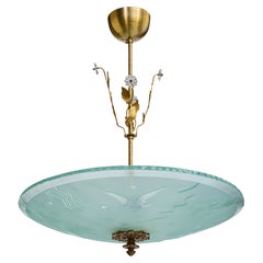 Design suédois, lampe à suspension, laiton, verre, Suède, années 1930