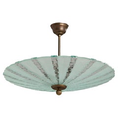 Swedish Designer, Pendant Light, Brass, Glass, Sweden, 1930s