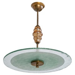 Swedish Designer, Pendant Light, Brass, Glass, Sweden, 1930s