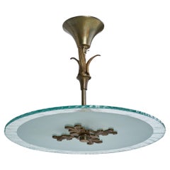 Swedish Designer, Pendant Light, Brass, Glass, Sweden, 1930s