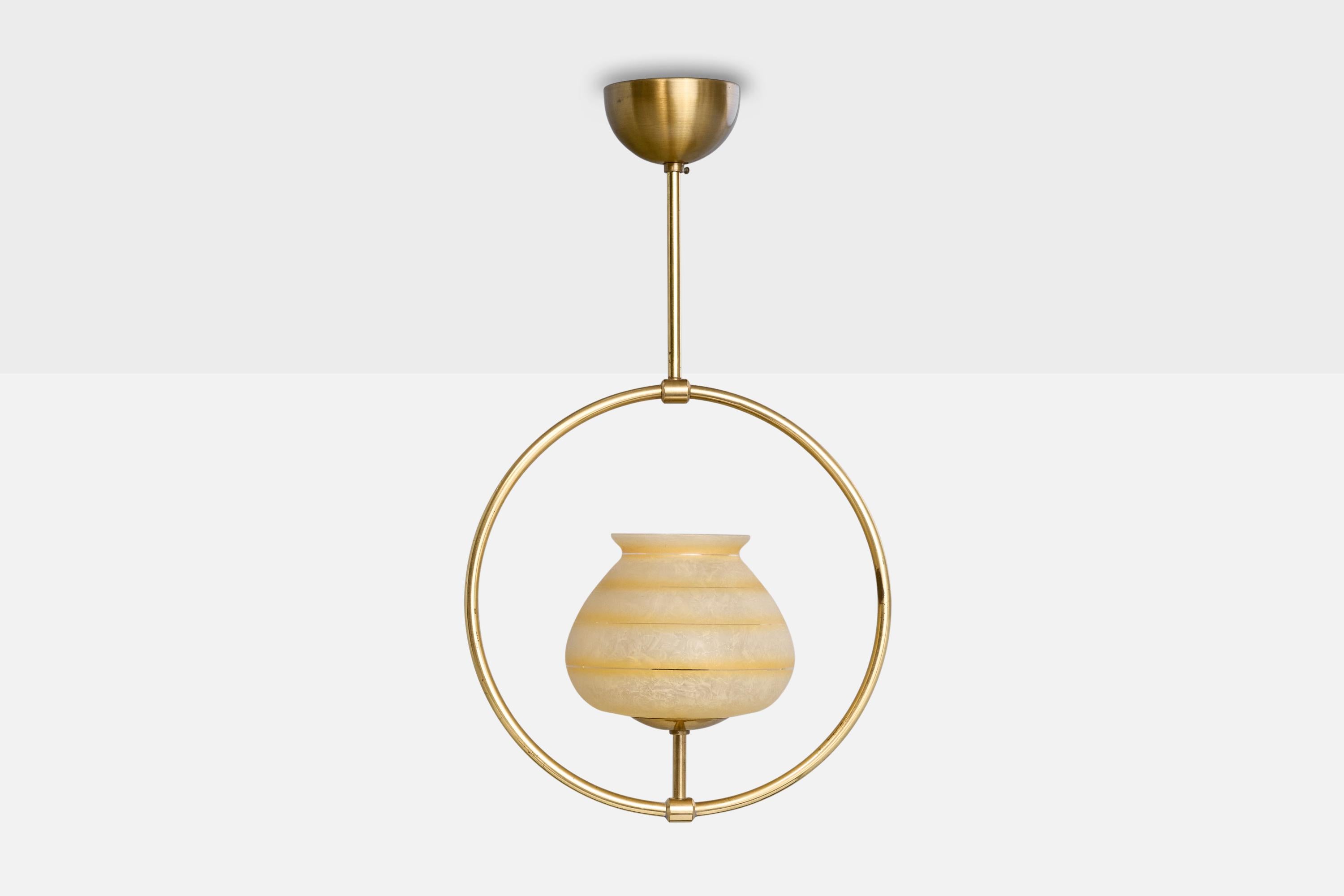 Design suédois, lampe à suspension, laiton, verre, Suède, années 1940 en vente 4