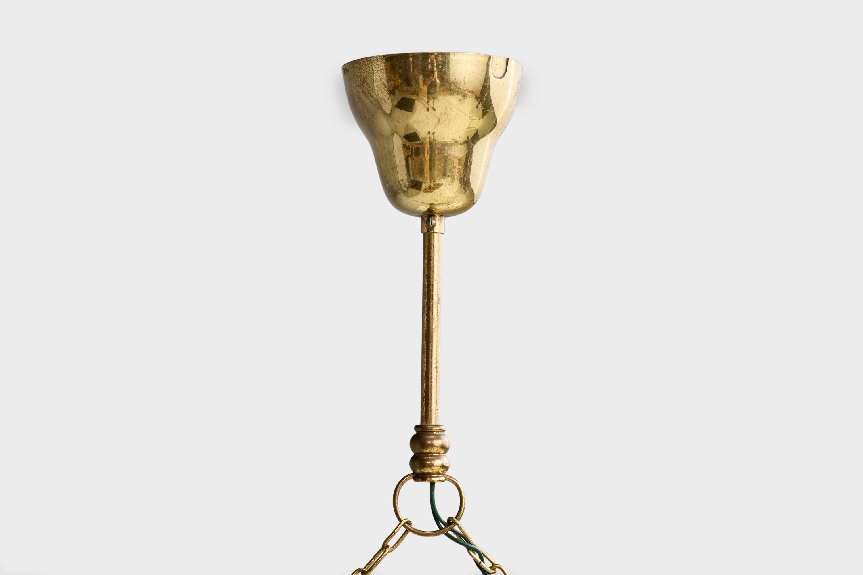 Designer svedese, lampada a sospensione, ottone, vetro, Svezia, anni '1940 in vendita 3