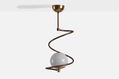 Swedish Designer, Pendant Light, Brass, Glass, Sweden, 1940s