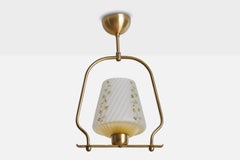 Swedish Designer, Pendant Light, Brass, Glass, Sweden, 1940s