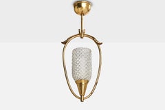 Designer svedese, lampada a sospensione, ottone, vetro, Svezia, anni '1940