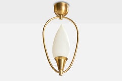 Swedish Designer, Pendant Light, Brass, Glass, Sweden, 1940s