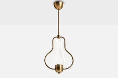Swedish Designer, Pendant Light, Brass, Glass, Sweden, 1940s